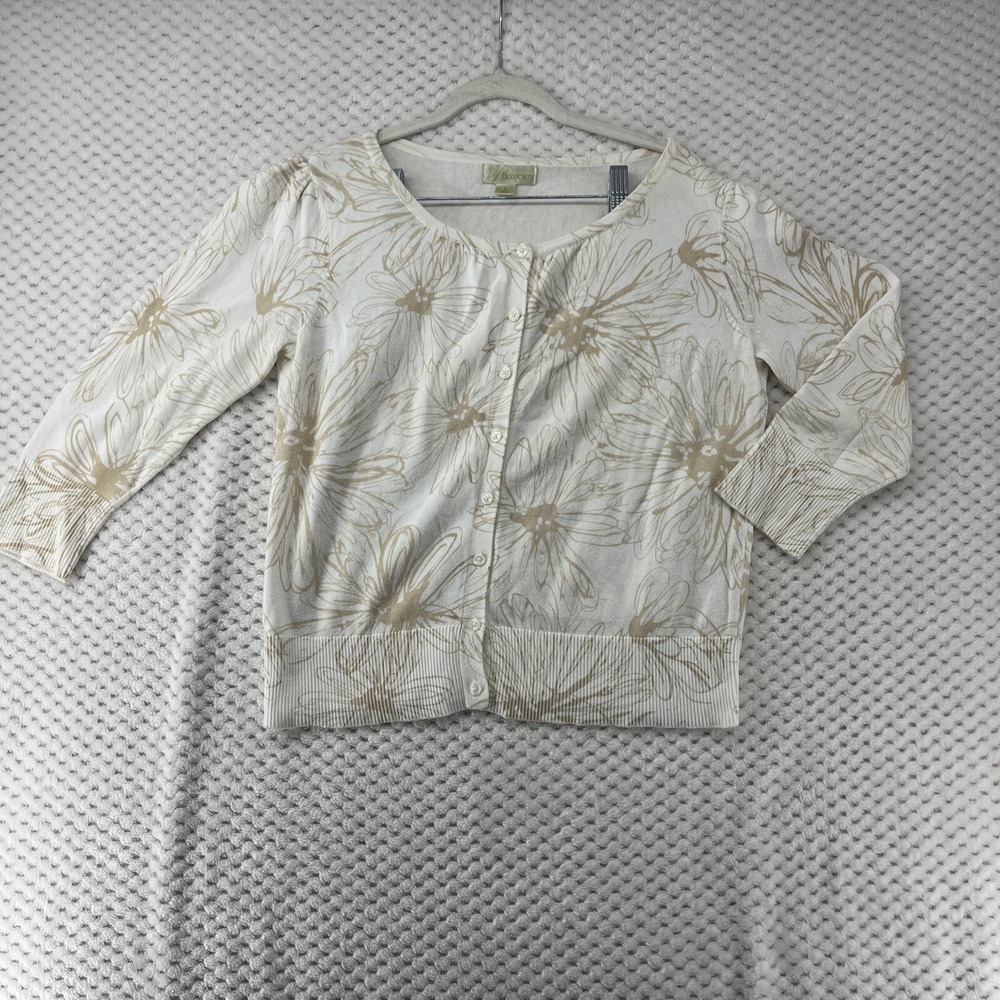 Passports Floral Cardigan 3/4 Sleeve Button Front Cream Beige Y2K Size‎ L
